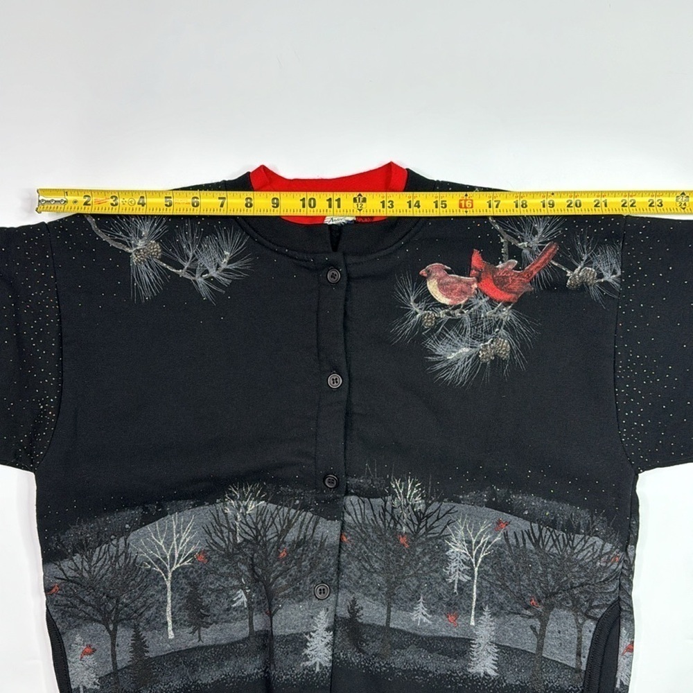 Vintage Artisans Black Cardinal Bird Button Up Sweatshirt Size Large - Picture 9 of 12
